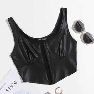 Faux Leather Bustier Crop Top Corset